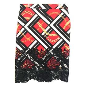 Red-multi colored skirt with lace bottom